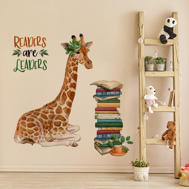 Mfault Giraffe Reading Corner Baby Boys Girls Wall Decals Stickers, Readers are Leaders Woodland Animals Read Books Nursery Playroom Decorations Bedroom Classroom Art, Kids Library Toddler Room Decor - Image 4